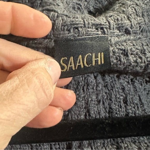 Saachi Gray Blue Waffle Knit Draped Oversized Jacket - Picture 6 of 7
